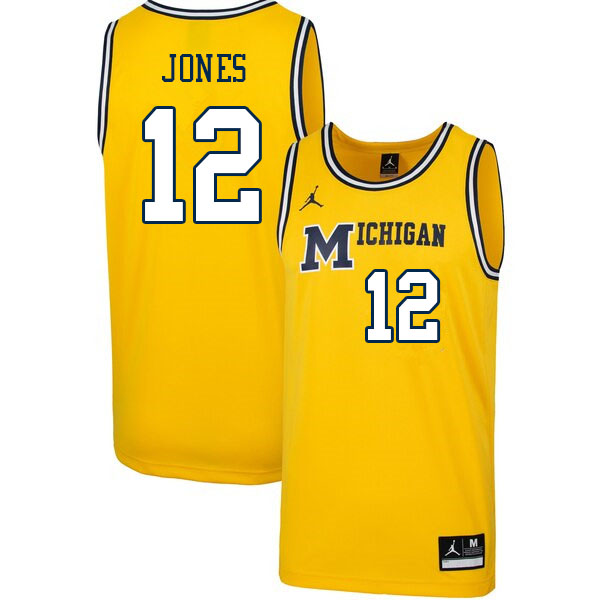 Men #12 DeVante Jones Michigan Wolverines College Basketball Jerseys Sale-Throwback - Click Image to Close